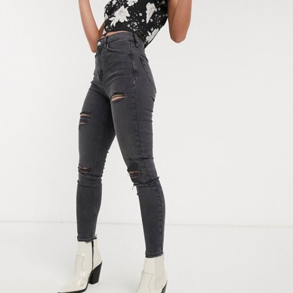Topshop Denim - TOPSHOP Moto Washed Black Distressed Jamie Jeans